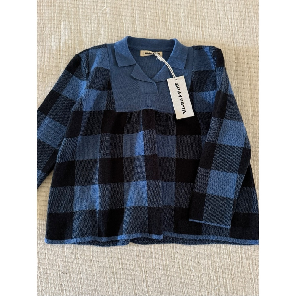 Misha And Puff Blue and Black Checkered Sweater